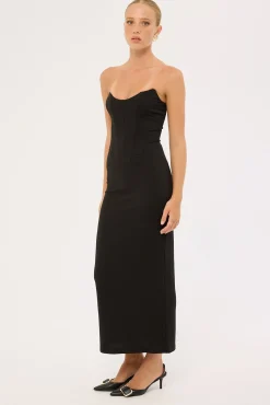 Aveline Strapless Corset Maxi Dress Black