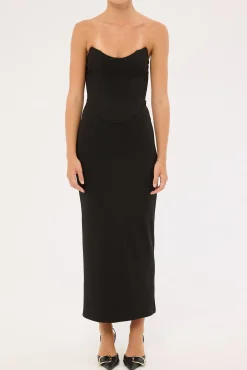 Aveline Strapless Corset Maxi Dress Black