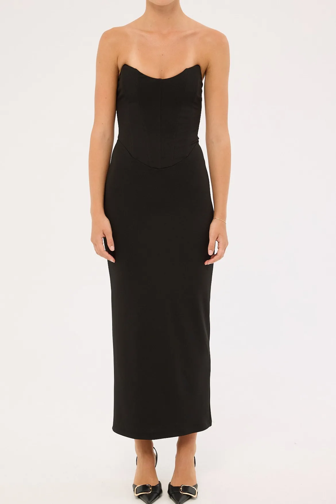 Aveline Strapless Corset Maxi Dress Black