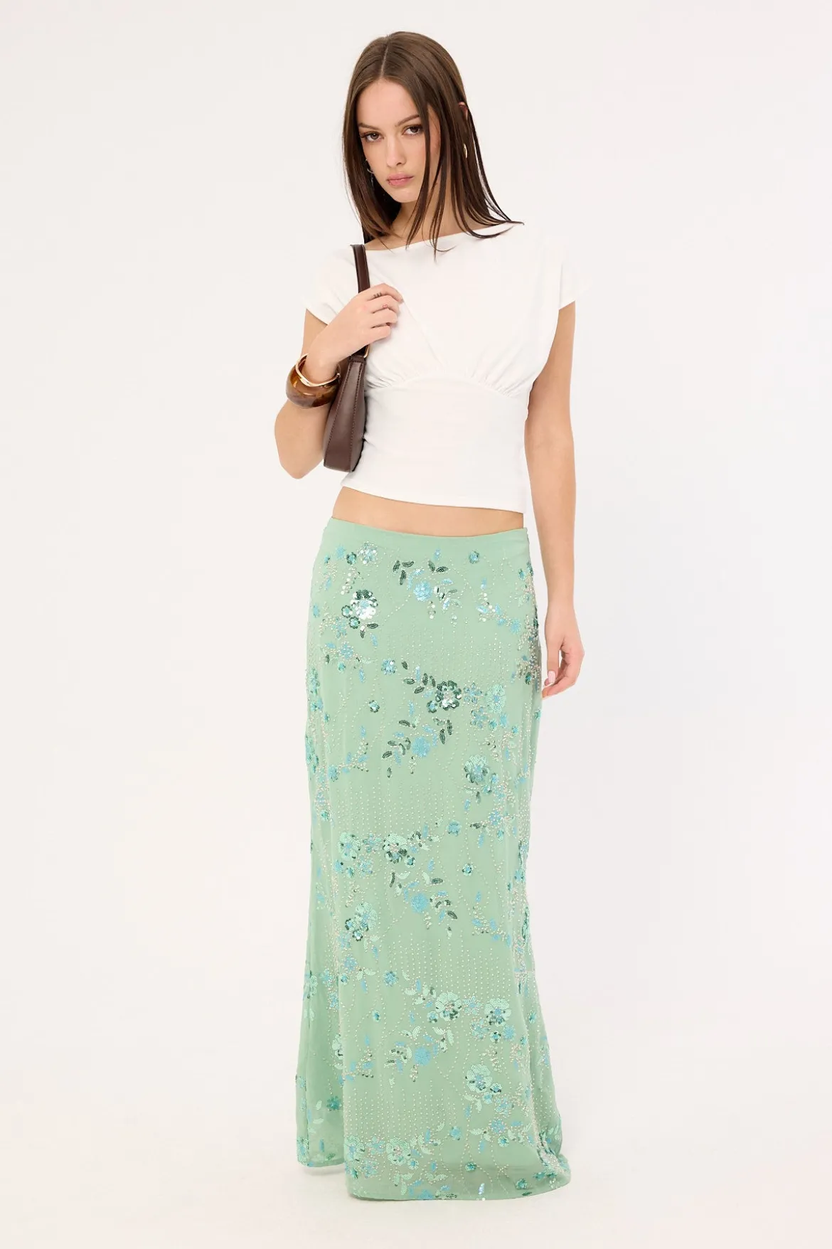 Avenia Sequin Maxi Skirt Teal