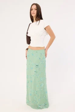 Avenia Sequin Maxi Skirt Teal