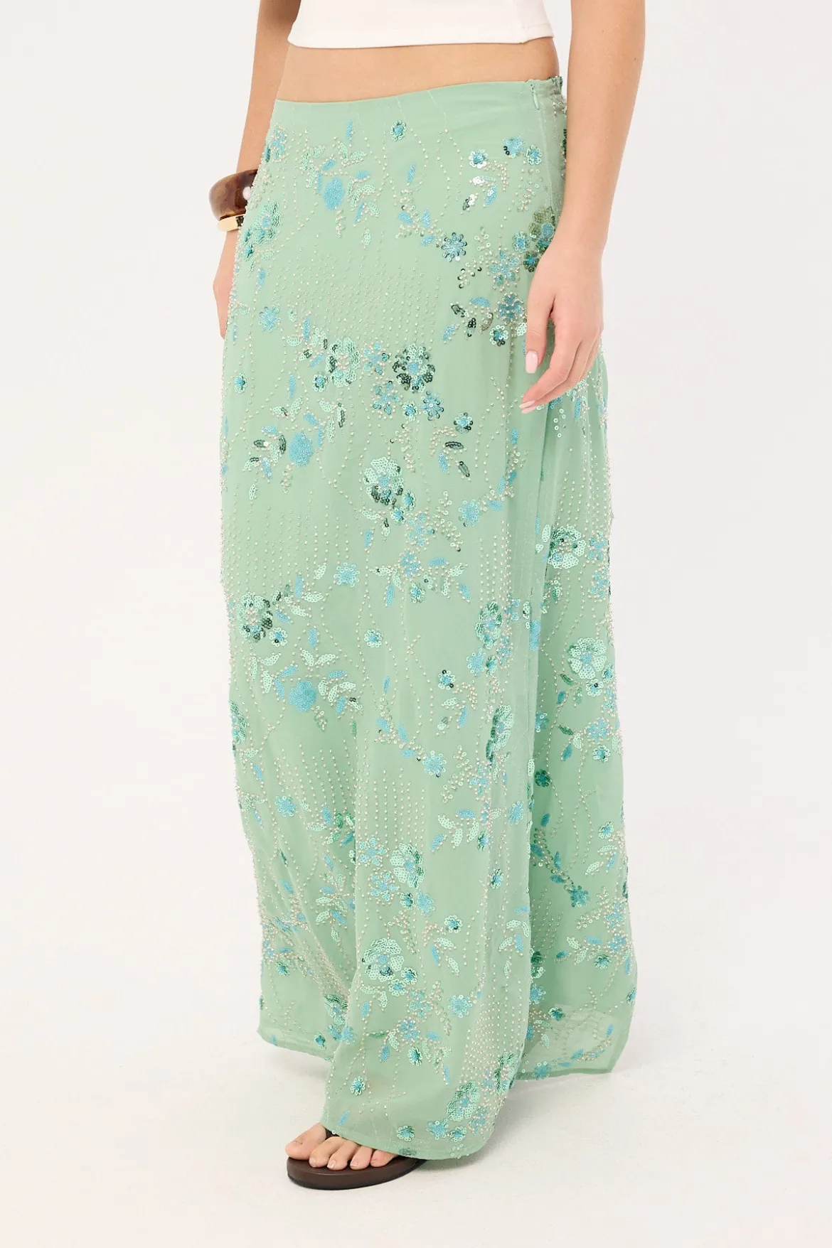Avenia Sequin Maxi Skirt Teal