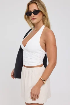 Avery Mid Rise Elasticated Mini Skirt Oatmeal