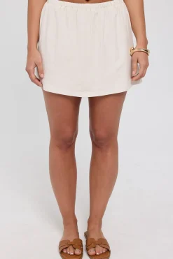 Avery Mid Rise Elasticated Mini Skirt Oatmeal