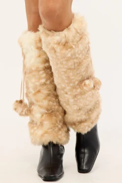 Bambi Fluffy Faux Fur Leg Warmers Brown