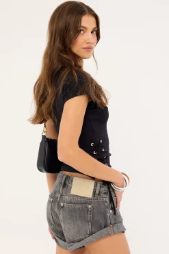 Bandits Low Waist Denim Shorts Charcoal