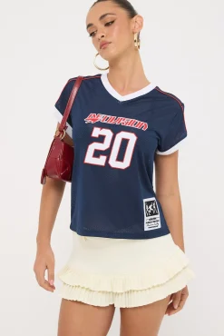 Baseline V Neck Jersey Relaxed Tee Navy
