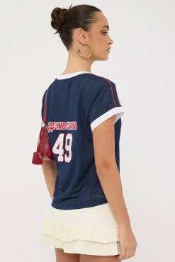 Baseline V Neck Jersey Relaxed Tee Navy