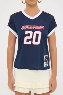 Baseline V Neck Jersey Relaxed Tee Navy