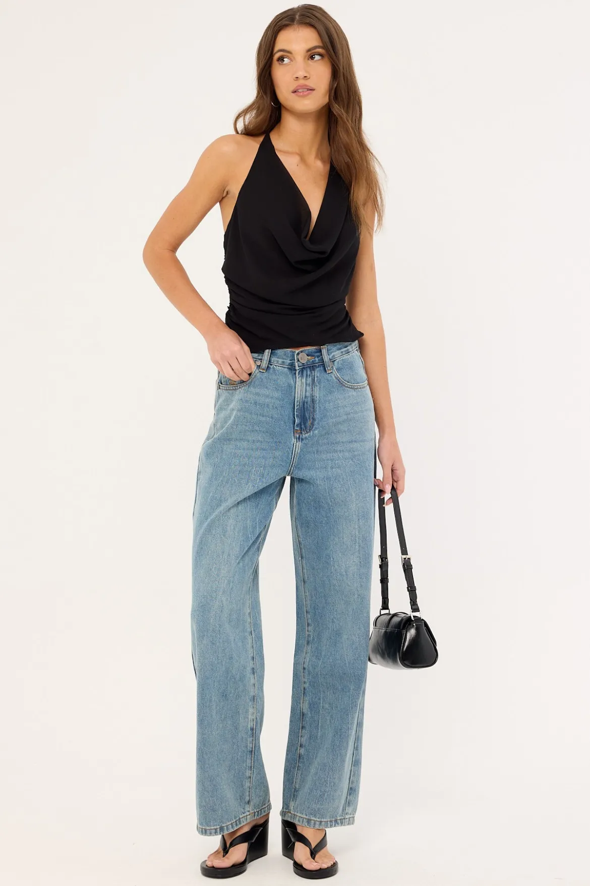 Baxters Mid Waist Wide Leg Denim Jeans Blue Crush