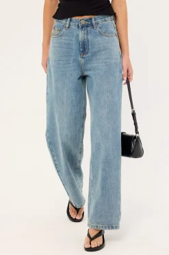 Baxters Mid Waist Wide Leg Denim Jeans Blue Crush