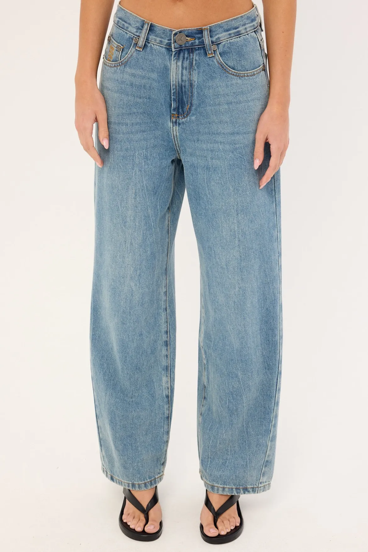 Baxters Mid Waist Wide Leg Denim Jeans Blue Crush