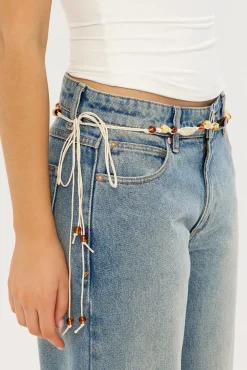 Beaded Tie Belt Cream