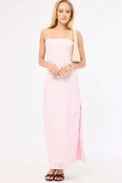 Belle Lace Up Back Maxi Dress Pink