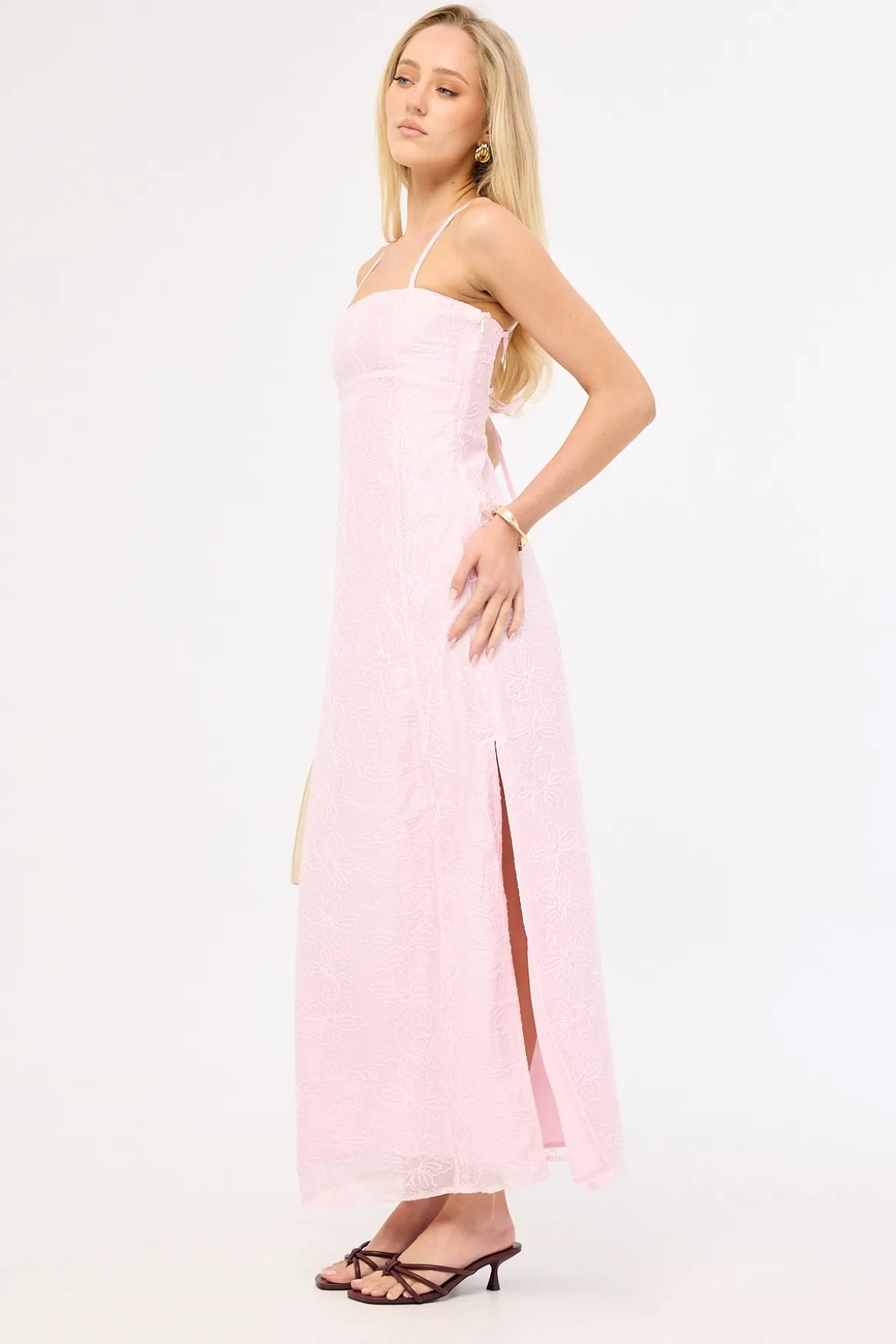Belle Lace Up Back Maxi Dress Pink