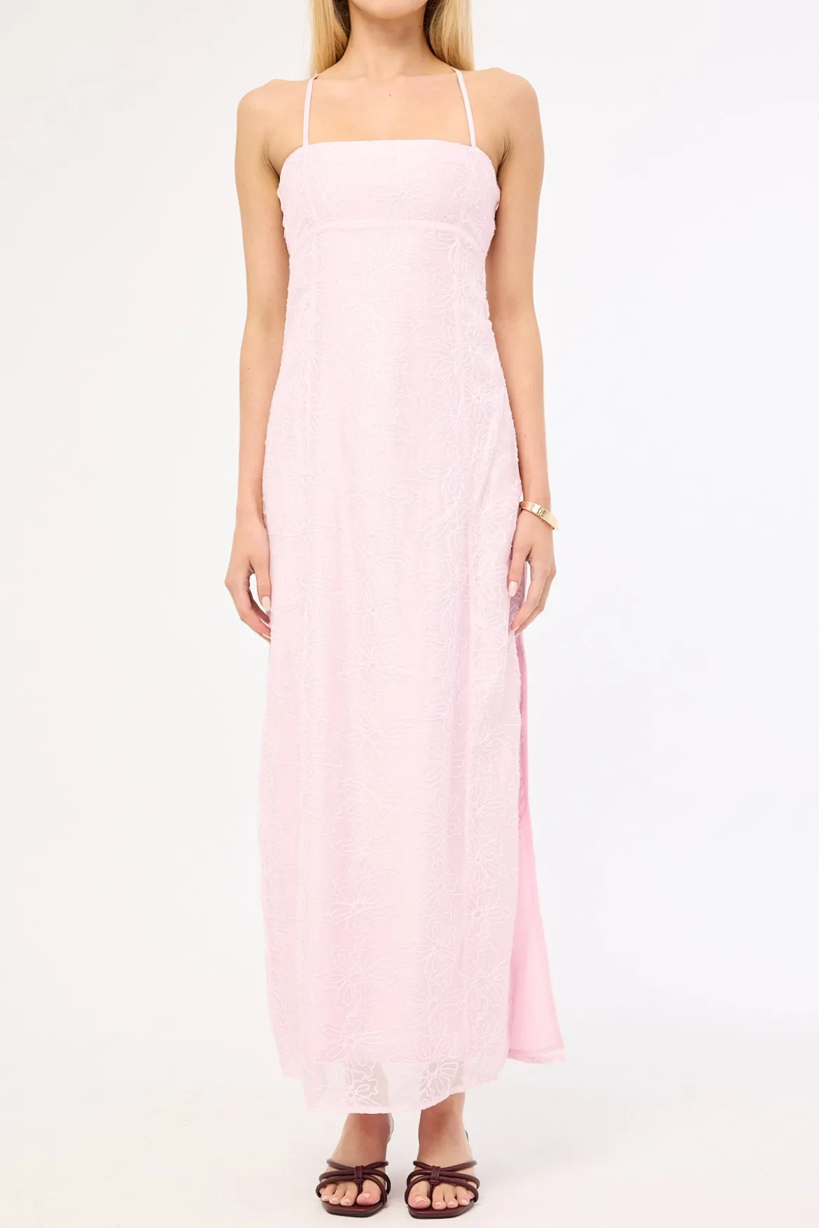 Belle Lace Up Back Maxi Dress Pink