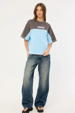Belter Panelled Box Fit Tee Willow Blue