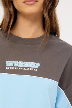 Belter Panelled Box Fit Tee Willow Blue
