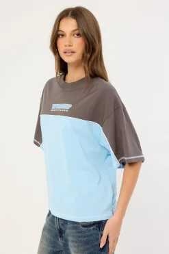 Belter Panelled Box Fit Tee Willow Blue