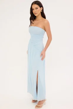 Benny Mesh Strapless Maxi Dress Blue