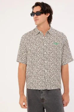 Best Interest Boxy Cropped Shirt Cream Leopard