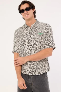 Best Interest Boxy Cropped Shirt Cream Leopard