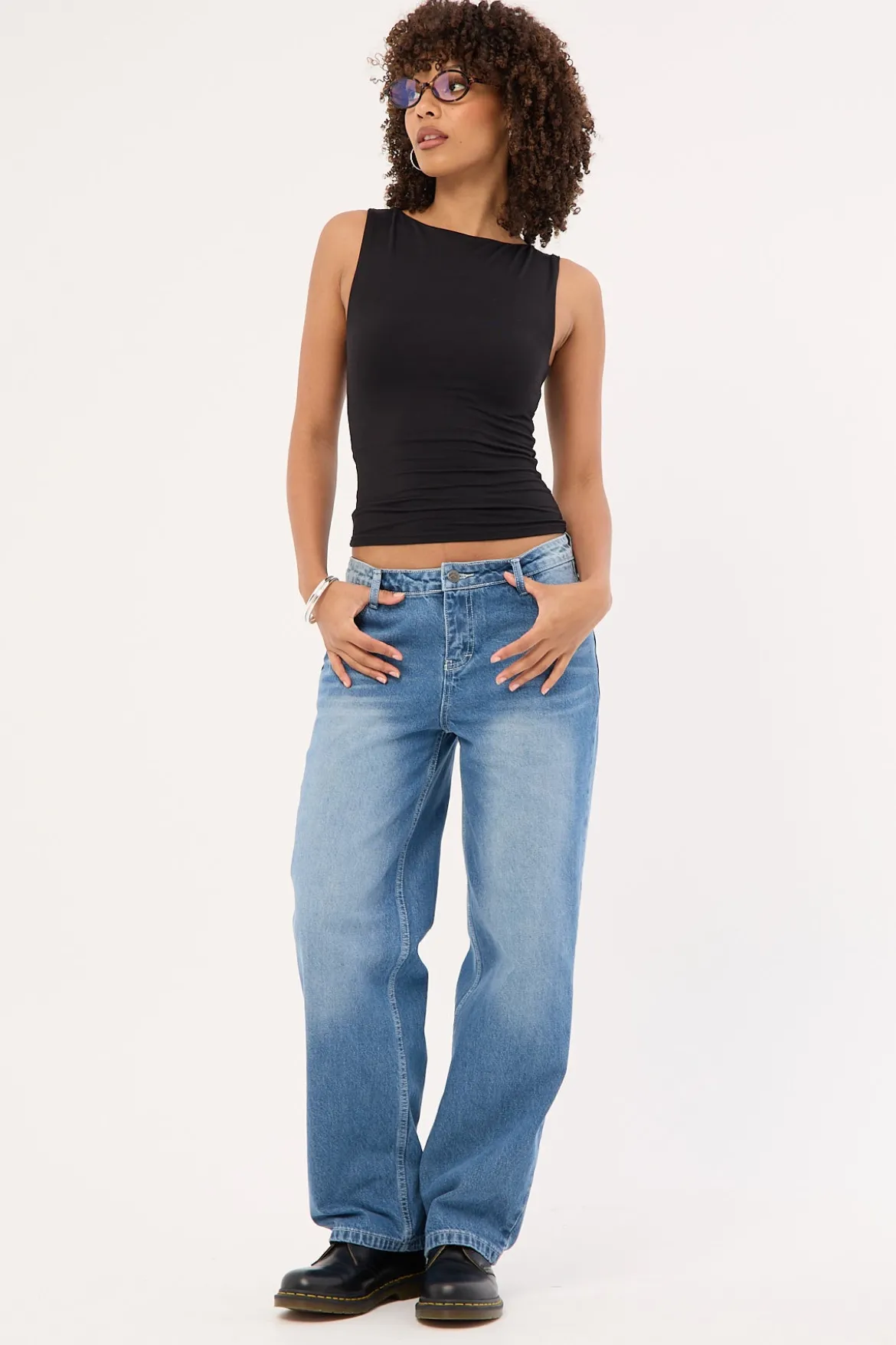 Bethany Baggy Low Rise Jean Blasted Middy Blue