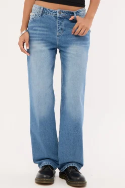 Bethany Baggy Low Rise Jean Blasted Middy Blue