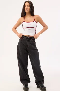 Big Baggy Jean Black Rinse Purple Stitch