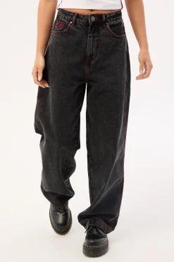 Big Baggy Jean Black Rinse Purple Stitch