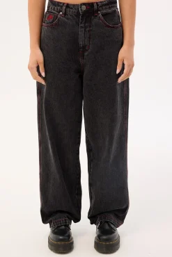 Big Baggy Jean Black Rinse Purple Stitch
