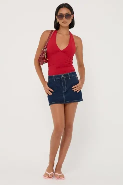 Billie Low Rise Denim Mini Skirt Indigo