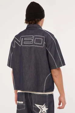 Bitrate Oversize Cropped Shirt Raw Indigo