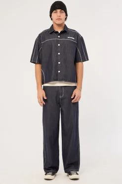 Bitrate Oversize Cropped Shirt Raw Indigo