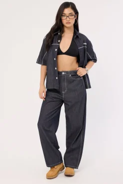 Bitrate Oversize Cropped Shirt Raw Indigo