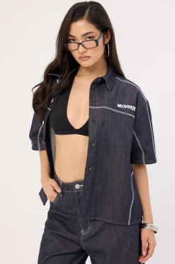 Bitrate Oversize Cropped Shirt Raw Indigo