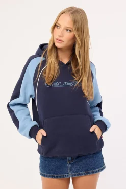 Black Splice Oversized Hooded Fleece Navy/Blue