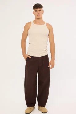 Blanco Canvas Pleated Tailored Trouser Brown