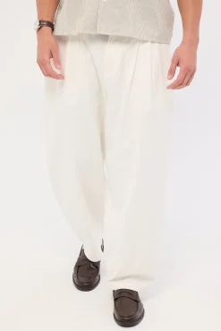 Blanco Linen Pleated Tailored Trouser Off White