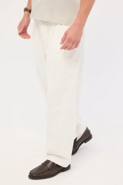 Blanco Linen Pleated Tailored Trouser Off White