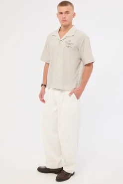 Blanco Linen Pleated Tailored Trouser Off White