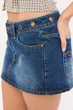 Blasted Eye Let Loose Denim Micro Skirt Blasted Deep Sea Blue