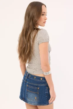 Blasted Eye Let Loose Denim Micro Skirt Blasted Deep Sea Blue