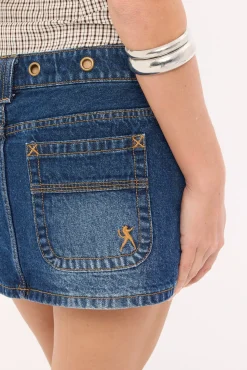 Blasted Eye Let Loose Denim Micro Skirt Blasted Deep Sea Blue