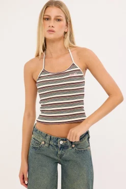 Blazed Stripe Halter Top Cream Multi Stripe
