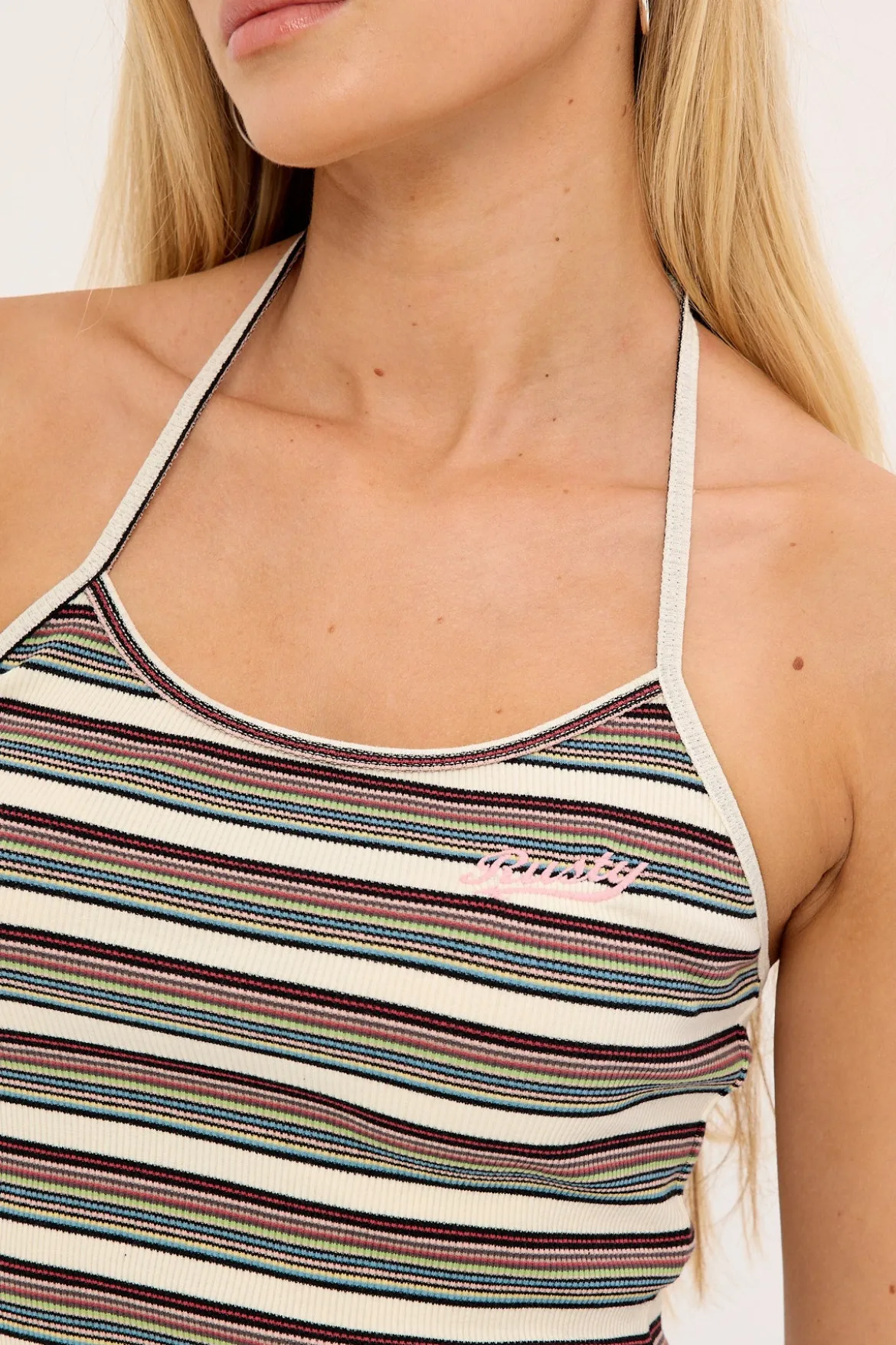 Blazed Stripe Halter Top Cream Multi Stripe