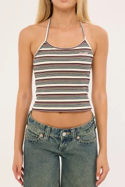 Blazed Stripe Halter Top Cream Multi Stripe