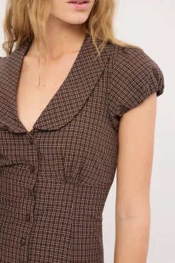 Bliana Collar Mini Dress Brown Check