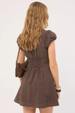 Bliana Collar Mini Dress Brown Check