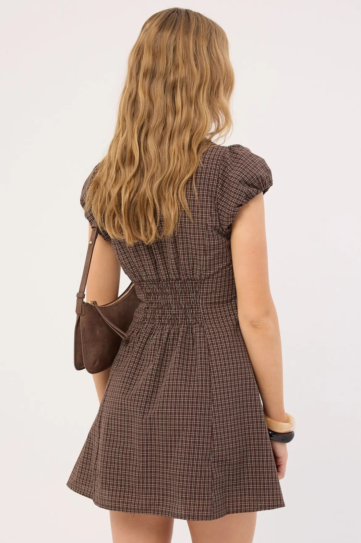 Bliana Collar Mini Dress Brown Check